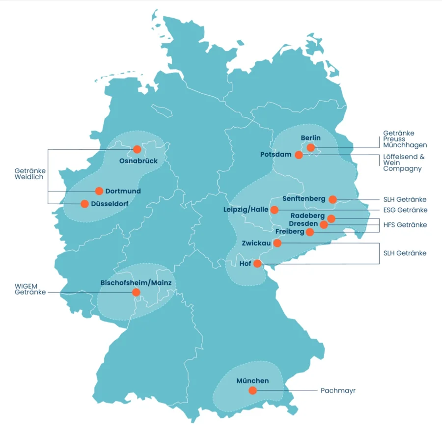 Deutschlandkarte mit Drinkport Liefergebieten